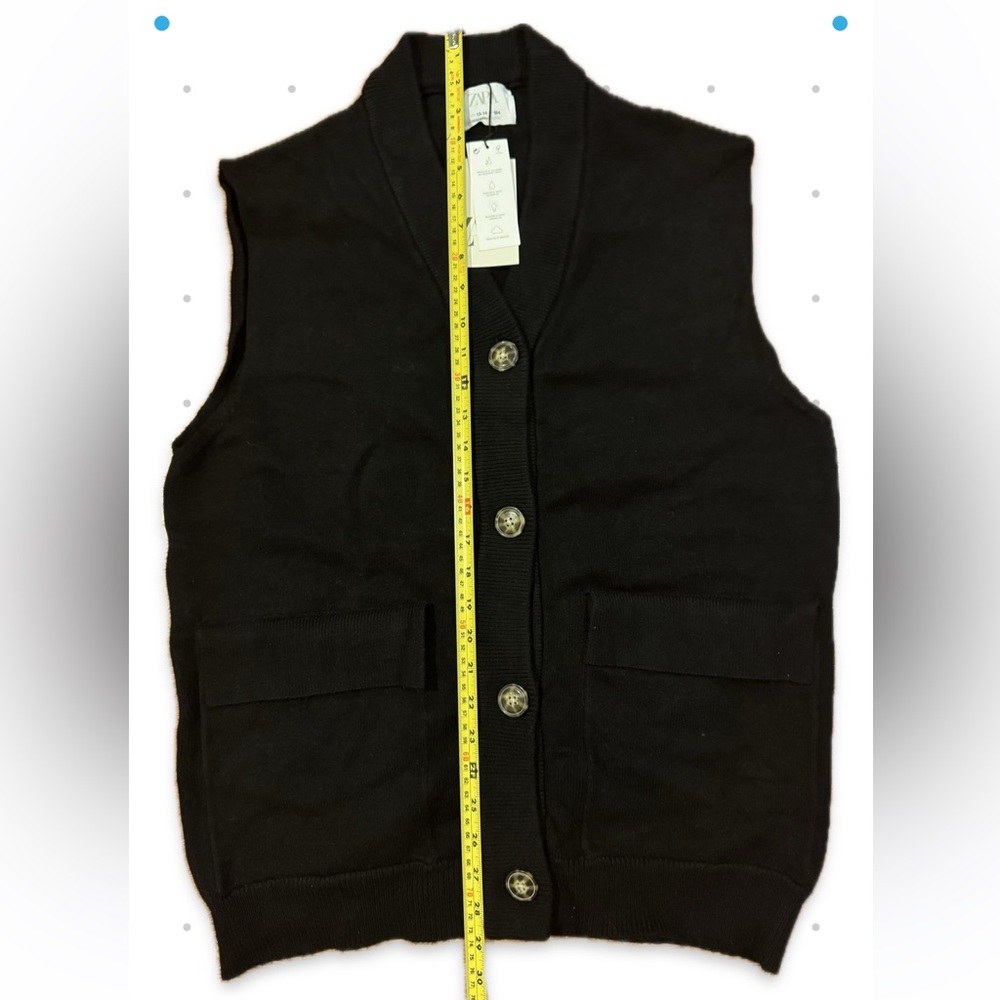 NEW Zara Black Button-Up Vest Sweater - Picture 4 of 6